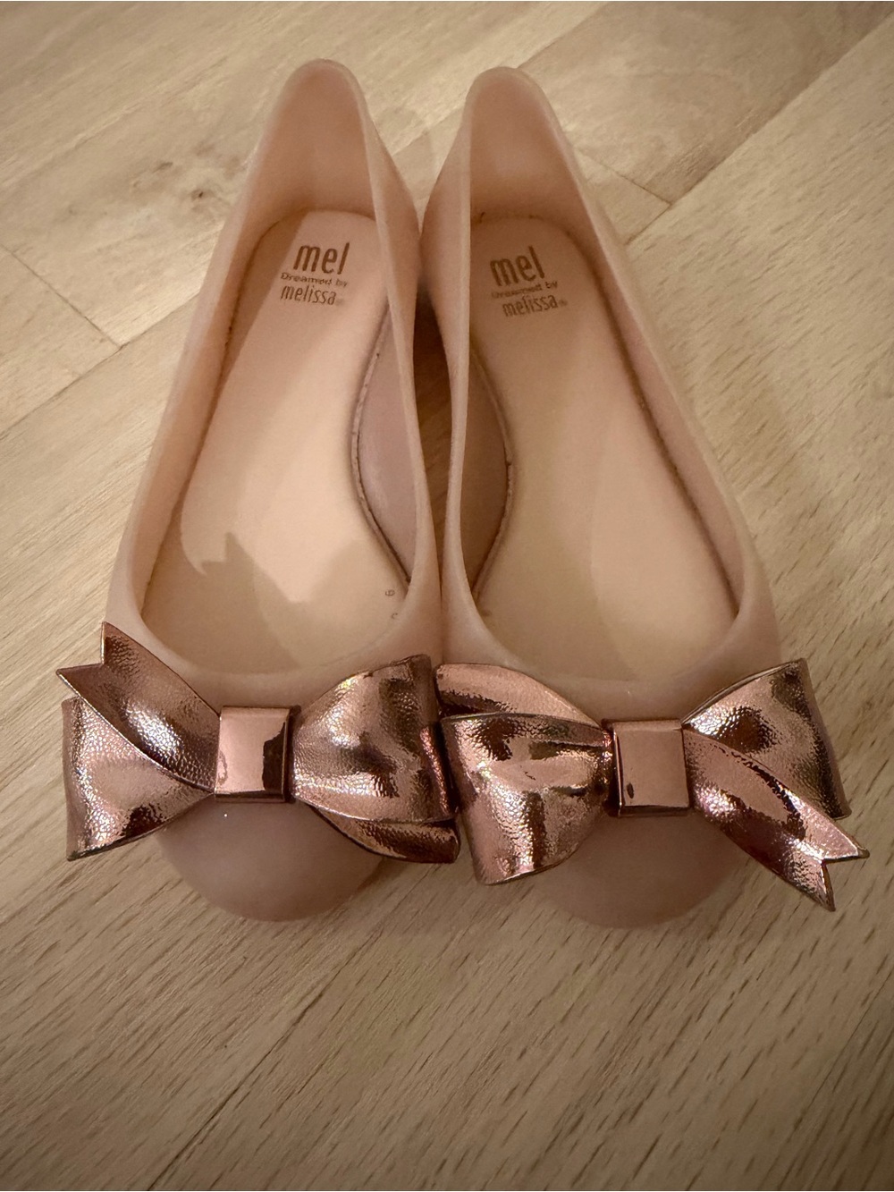 Mel by Melissa Pink Jelly Ballet Flats with Metallic Rose Bow